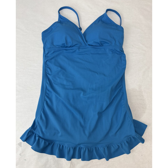 Jantzen One-Piece Skirted Swimsuit Swimdress Blue Ruffle Retro Pin-Up Style 10 - Picture 1 of 7